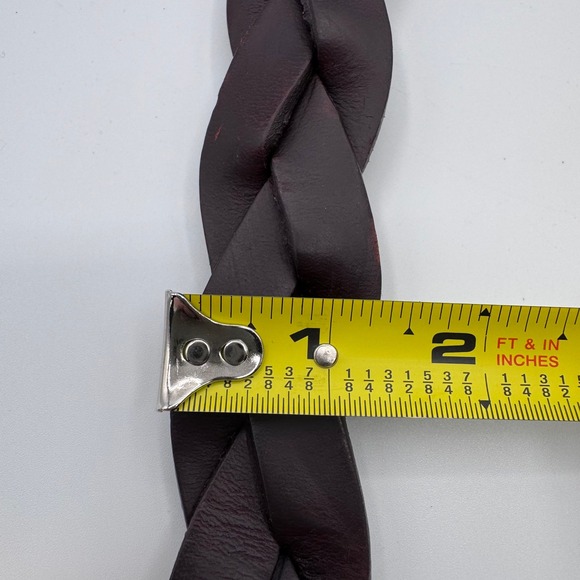 Vintage 90s Brighton Womens Braided Leather Belt Silver Buckle Size 34 Brown - Picture 6 of 7